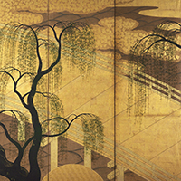 『柳橋水車図屏風（部分）　筆者不詳　安土桃山～江戸時代・16世紀末～17世紀初』の画像