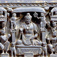 Image of "Tusita Heaven, Stone relief carving, Pakistan, Kushan dynasty, 2nd - 3rd century"