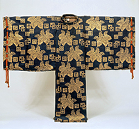 Image of "Kariginu (Noh costume), Paulownia and scattered square crests design on dark blue ground, Edo period, 18th century"