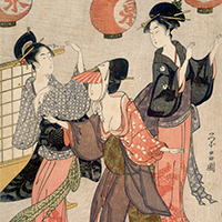 Image of "Blindfold Games: Mitate (Parody) of Yuranosuke at the Ichiriki Teahouse, By Chokosai Eisho, Edo period, 18th century (Important Art Object)"