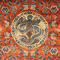 Image of "Rug, Dragon and flower design, China, Qing dynasty, 18th-19th century"