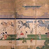 『重要文化財　厩図屏風（部分）　室町時代・16世紀　岡崎正也氏寄贈』の画像