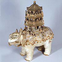 Image of "Elephant-shaped Incense Burner, Design in overglaze enamel and gold, By Togo Jukatsu, Meiji era, 19th century"