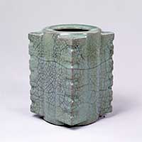 Image of "Flower Vase in Shape of Jade CongCeladon glaze, Guan ware, ChinaFormerly preserved by the Owari Tokugawa family, Southern Song dynasty, 12th-13th century, (Important Cultural Property, Gift of Mr. Hirota Matsushige)"