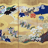 Image of "Scenes from The Tale of Genji, Chapters of Eawase (Picture-matching contest) and Kocho (Butterflies)(detail), By Kano Seisen'in (Osanobu), Edo period, 19th century"