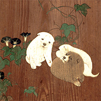 Image of "Morning Glories and Puppies (detail), By Maruyama Okyo, Edo period, dated 1784"
