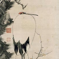 Image of "Pine Tree, Plum Blossoms, and Crane (detail), By Ito Jakuchu, Edo period, 18th century (Gift of Mrs. Uematsu Kayoko)"