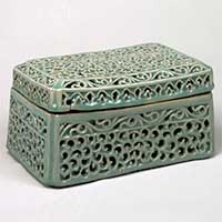 Image of "Box, Celadon glaze with arabesque design in openwork, Goryeo dynasty, 12th century"