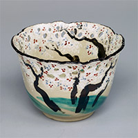 Image of "Bowl, Cherry tree design in openwork and overglaze enamel, By Nin'nami Dohachi, Edo period, 19th century"