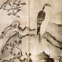 『重要美術品　鷹山水図屏風（部分）　雪村周継筆　室町時代・16世紀　松永安左エ門氏寄贈』の画像