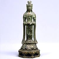 Image of "Standing Kannon Bosatsu (Avalokitesvara), Excavated at Mount Nachi, Nachi katsu'ura-cho, Higashimuro-gun, Wakayama, Asuka period, 7th century (Gift of Mr. Kitamata Tomeshiro and others)"
