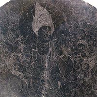 Image of "Plaque with Hairline Engraving of Zao Gongen (detail), Excavated from Kinpusen, Tenkawa-mura, Yoshino-gun, Nara, Heian period, dated 1001 (National Treasure, Lent by Nishiarai daishi Soujiji, Tokyo)"