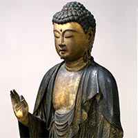 Image of "Standing Amida Nyorai (Amitabha), By Eisen, Kamakura period, dated 1259 (Important Cultural Property, Gift of Mr. Yasuda Zenjiro)"