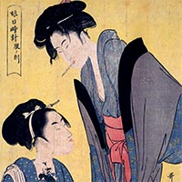 Image of "Women at Various Hours of the Day: Hour of the Dragon (detail), By Kitagawa Utamaro, Edo period, 18th century (Important Cultural Property)"