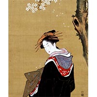 『桜下遊女立姿図（部分）　歌川豊春筆　江戸時代・19世紀』の画像