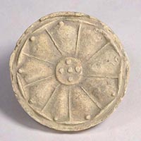 Image of "Round Eave Tile, Design of Lotus flower, From the ruins of Asuka-dera, Asuka-mura, Nara, Asuka period, 6 - 7th century"