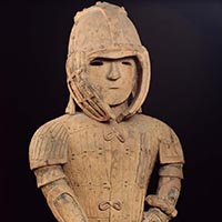 Image of "Warrior in Keiko Armor, Haniwa (Terracotta Tomb Figurine) (detail), From Iizuka-cho, Ota-shi, Gunma, Kofun period, 6th century (National Treasure)"
