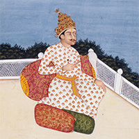 『テラスで坐すヒンドゥー王　インド、ビカネール派　18世紀末』の画像