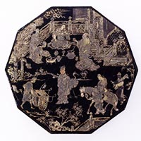 Image of "Decagonal Writing Box, Pavilion and figure design in mother of pearl inlay, Yuan dynasty, 14th century"