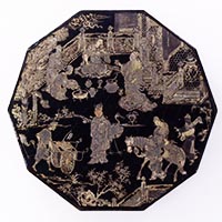 Image of "Decagonal Writing Box, Pavilion and figure design in mother of pearl inlay, Yuan dynasty, 14th century"