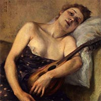 Image of "Woman with Mandolin, By Kuroda Seiki, 1891"