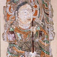 Image of "Standing Bodhisattva with Parasol (detail), Otani collection, Gaochang Uighur period, 10th-11th century"