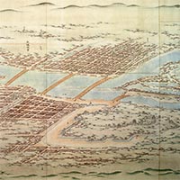 Image of "Surveyed and Illustrated Map of Tokaido Highway, Hirakata, Moriguchi, and Osaka (detail), Edo period, dated 1806 (Important Cultural Property)"
