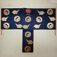 Image of "Kariginu (Noh costume), Cloud and dragon roundel design on dark blue ground, Edo period, 18th century"