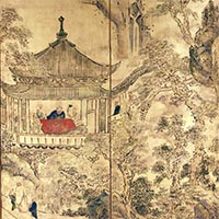 『国宝　楼閣山水図屏風（部分）　池大雅筆　江戸時代・18世紀　團伊能氏寄贈』の画像