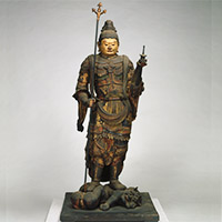 Image of "Standing Bishamon Ten (Vaisravana), Formerly kept at Jibutsudo Hall of Jurin'in, in former Nakagawadera, Nara, Heian period, ca. 1162 (Important Cultural Property, Gift of Mr. Kawabata Ryushi)"