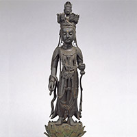 Image of "Standing Juichimen Kannon Bosatsu (Ekadasamukha), Formerly preserved at Tonomine, Nara, Tang dynasty, 7th century (Important Cultural Property)"