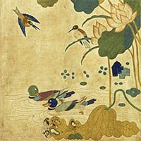 『花鳥図屏風（部分）　朝鮮　朝鮮時代・19世紀　小倉コレクション保存会寄贈』の画像