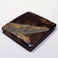 Image of "Writing Box, Reed and boat design in maki-e lacquer, Attributed to Hon'ami Koetsu (1558-1637), Edo period, 17th century (Important Cultural Property)"