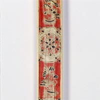 Image of "Shaku Ruler, With bachiru (decorative technique to present a design on ivory stained in red, blue, green, etc. in hairline engraving) (detail), Nara period, 8th century (Important Cultural Property)"