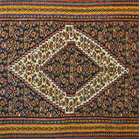 Image of "Carpet, Tapestry weave; abstract design with lozenges on black ground (detail), First half of 20th century"