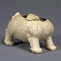 Image of "Incense Burner in Shape of Lion, White glaze, Excavated at the premises of the Tokyo National Museum, Ueno Park, Taito-ku, Tokyo, Edo period, 17th century"