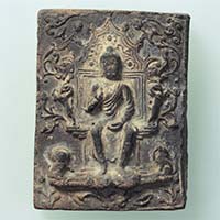 Image of "Tile with Image of Buddhist Divinity, Excavated at Minami Hokkeji Temple, Takatori-cho, Nara, Asuka period, 7th century (Important Cultural Property)"