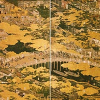 Image of "Scenes in and around Kyoto (Funaki version) (detail), By Iwasa Katsumochi (Matabei), Edo Period, 17th century (National Treasure, Tokyo National Museum)"