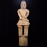 Image of "Warrior in Keiko Armor, Haniwa (Terracotta Tomb Figurine), From Iizuka-cho, Ota-shi, Gunma, Kofun period, 6th century (National Treasure)"