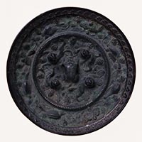 Image of "Mirror, Animal and Grape design, From Nishi Kuruno-cho, Gojyo-shi, Nara, Kofun period, 7th century"