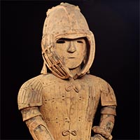 Image of "Warrior in Keiko Armor, Haniwa (Terracotta Tomb Figurine) (detail), From Iizuka-cho, Ota-shi, Gunma, Kofun period, 6th century (National Treasure)"