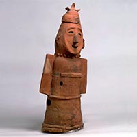 Image of "Man Holding a Shield, Haniwa (Terracotta tomb figurine), Excavated at Wakamizutsuka Tumulus, Yabuzuka-cho, Ota-shi, Gunma, Kofun period, 6th century"