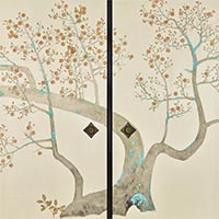 Image of "Plum Trees (detail), By Yokoyama Taikan Paintings for the interior of the former residence of Kuninomiya imperial family, Dated 1926 (Private collection)"