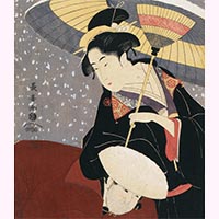『重要美術品　雪中美人と下男（部分）　栄松斎長喜筆　江戸時代・18世紀』の画像