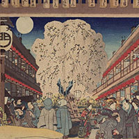 Image of "Cherry Blossoms in the Moonlight in the Yoshiwara Pleasure District (detail), By Utagawa Kunisada (Toyokuni III), Edo period, 19th century"