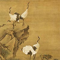 Image of "Cranes and Pines in the Kunlun Mountains (detail), By Lu Qian, Ming dynasty, 16th - 17th century"