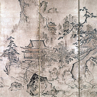 Image of "Landscape of the Four Seasons (detail), Attributed to Shubun, Muromachi period, 15th century (Important Cultural Property)"