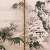 『瀟湘八景図屏風（部分）　狩野尚信筆　江戸時代・17世紀』の画像