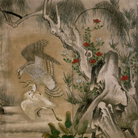 『花鳥図屏風（部分）　曽我二直庵筆　江戸時代・17世紀』の画像