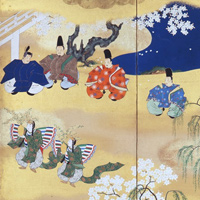 Image of "Scenes from The Tale of Genji, Chapters Eawase (Picture-matching contest) and Kocho (Butterflies)(detail), By Kano〈Seisen'in〉Osanobu, Edo period, 19th century"